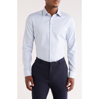 Nordstrom Trim Fit Check Premium Non Iron Cotton Button-Up Shirt in Blue Marzano Texture at Nordstrom Rack, Size 15.5 - 32/33