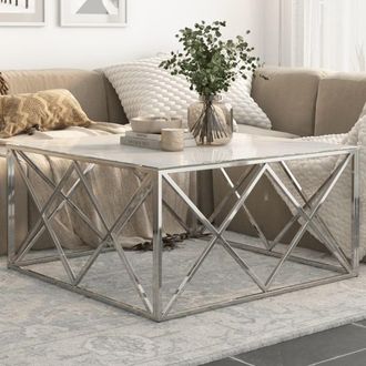 Berkfield Home Coffee Table Silver Stainless Steel & Tempered Glass