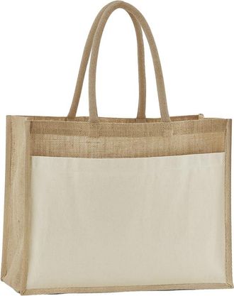 Westford Mill Cotton Pocket Natural Starched Jute Tote Bag - Natural Tote bag - Bag for men & for women - Shopper bag, travel bag, gym bag