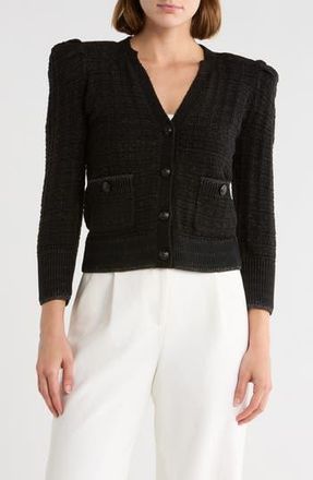 L'agence Jenni Waffle Stitched Crop Cardigan in Black/Black Lurex at Nordstrom Rack, Size X-Small