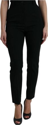 Dolce & Gabbana Elegante High Waist Tapered Broek - Dames - Slim Fit Broeken - Zwart - M - Wol - Broeken