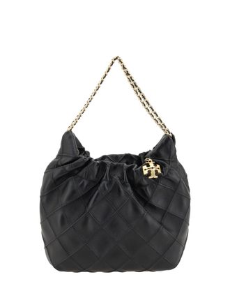 Tory Burch Womens Mini Hobo Shoulder Bag Fleming Black Calf Leather