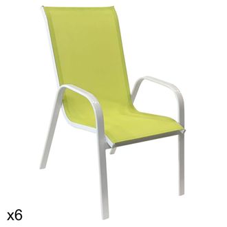 Happy Garden Juego de 6 sillas de textileno verde y aluminio blanco