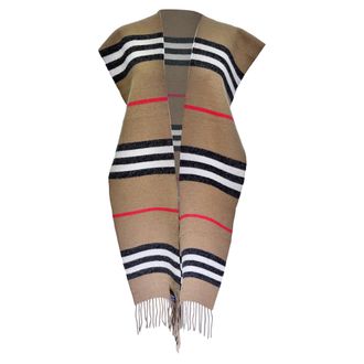 Burberry Burberry Icon Stripe Patroon Sjaal in Beige Merino Wol