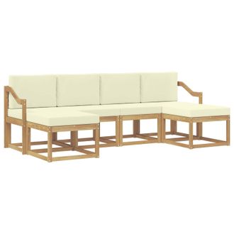 vidaXL Conjunto De Sof&aacute;s De Exterior 6 Pcs Blanco Y Crema Poli&eacute;ster Vidaxl