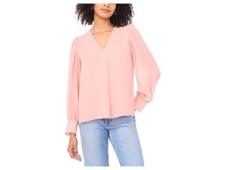 Vince Camuto V-Neck Long Sleeve Blouse Womens Clothing Sepia Rose : XL, Polyester