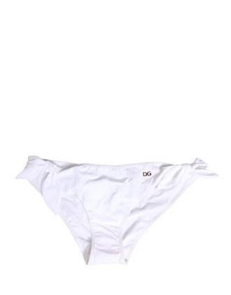 Dolce & Gabbana White Nylon DG Logo Plaque Bikini Bottom Womens Swimwear