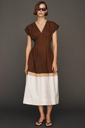 Exquise Pleated Short-Sleeve Twofer Midi Dress