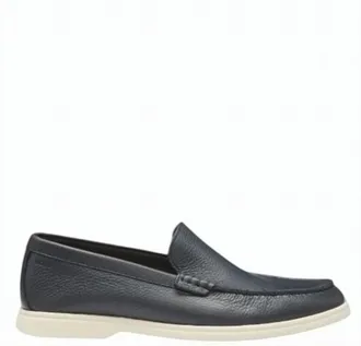 BOSS Blue Grained Leather Loafers