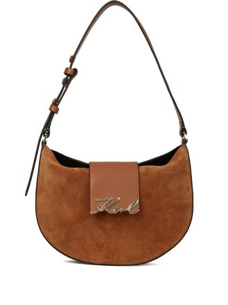 Karl Lagerfeld S/Signature shoulder bag - women - Suede - One Size - Brown
