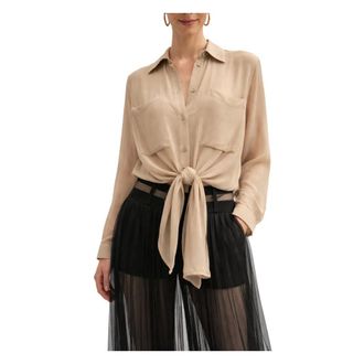 Erika Cavallini Semi Couture Shirts, female, Beige, Size: S Oversized Georgette Silk Shirt