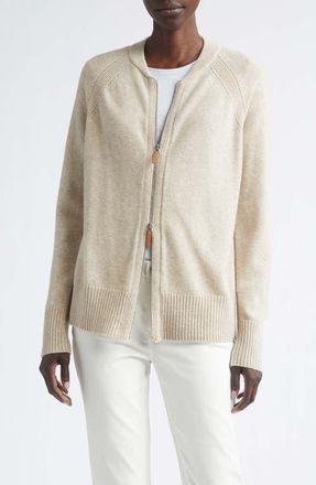 Lafayette 148 New York Raglan Sleeve Merino Wool & Cashmere Full Zip Cardigan in Oatmeal Melange at Nordstrom, Size X-Small