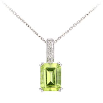 Diamant L'&eacute;ternel Womens 9ct White Gold Diamond and Peridot Rectangle Cut Pendant Necklace - Size P 1/2