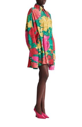 Balmain Crepe shirt dress with roses print in Multicolor at Nordstrom, Size 38 Eu