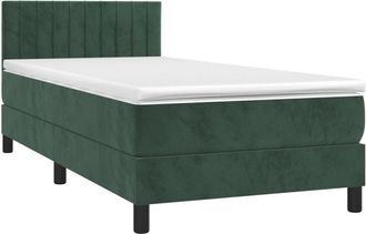 vidaXL Cama Box Spring Colch&oacute;n Y Led Terciopelo Verde Oscuro 90x200 Cm Vidaxl