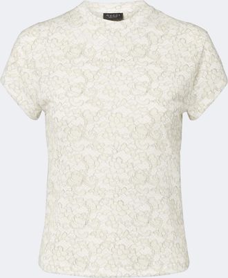 Gucci T-shirt in cotone con stampa e pizzo