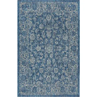 Jonathan Y Designs Tela Bohemian Textured Weave Floral Indoor/Outdoor Area Rug in Navy/gray at Nordstrom, Size 3Ft 0In X 5Ft 0In