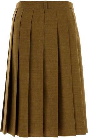 Prada Womens Khaki Wool Skirt Cannella Gonne
