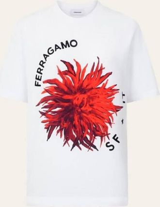 Ferragamo White Cotton Graphic T-Shirt, Size S