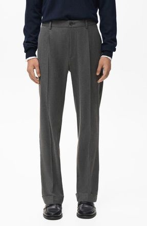 Mango Regular Fit Pleated Pants in Medium Heather Grey at Nordstrom, Size 30