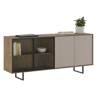 Dmora Aparador Malnate, Madia 3 Estantes, Puertas Abatibles, 4 Puertas, 200x40x87h Cm Beige
