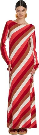 La DoubleJ Herfstachtige Gestreept Swing Jurk - Dames - Maxi kleedjes - Veelkleurig - L - Wol - Kleedjes