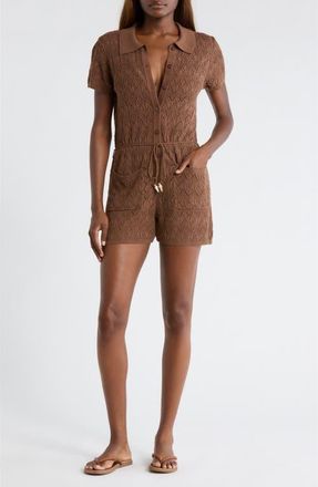 Elan Pointelle Cover-Up Sweater Romper in Brown at Nordstrom, Size X-Small