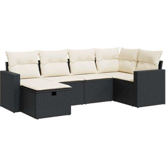 vidaXL Set De Sof&aacute;s De Jard&iacute;n 6 Piezas Y Cojines Rat&aacute;n Sint&eacute;tico Negro Vidaxl