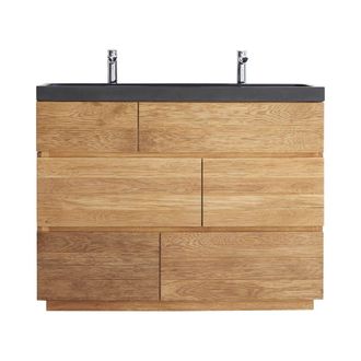 Tikamoon Mueble de ba&ntilde;o de roble macizo y piedra de lava de 120 cm