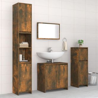 vidaXL Vidaxl - Set Mobili da Bagno 4 pz Rovere Fumo in Legno Multistrato