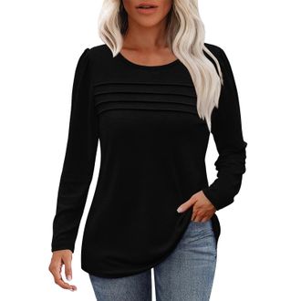 Generic Performance Fleece Jacket Wool Base Layer Thermal Long Sleeve Shirts for Women Fall Fashion 2024 Casual Blouses Trendy Pleated Tunic Tops for Leggings