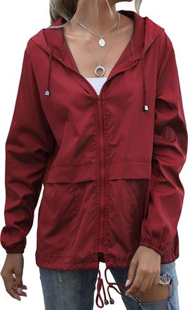 Generic WomenS Coats Waterproof Windproof Soild Color Plus Size Elastic Waist Hooded Jacket Outdoor Mountaineering Sports Hooded Lightweight Trench Coat Casua