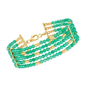 Ross-Simons Green Chalcedony Bead 5-Row Bead Bracelet in 18kt Gold Over Sterling
