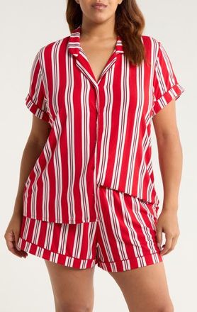 Nordstrom Moonlight Eco Short Pajamas in Red- Ivory Carol Stripe at Nordstrom, Size 1X