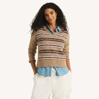Nautica Womens Striped V-Neck Sweater