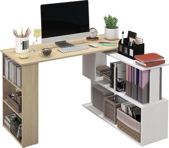 OEM Escritorio En L Con Estanter&iacute;a Mesa De Escritorio Con Estantes Para Oficina Estudio 120x110x74,5 Cm Natural Y Blanco