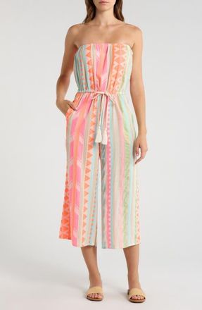 Elan Embroidered Strapless Cover-Up Jumpsuit in Neon Aztec at Nordstrom, Size X-Small