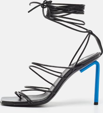 Off-white Black Leather Ankle Strap Sandals