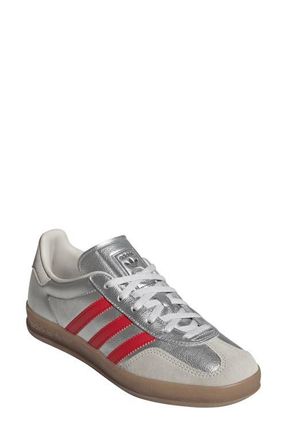 adidas Gazelle Indoor Sneaker in Silver/Scarlet/Grey One at Nordstrom, Size 10.5