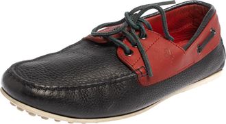 Tod's Tods For Ferrari Navy Blue/red Leather Lace Loafers
