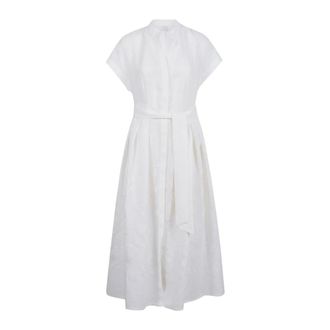 Eleventy Maxi Dresses, female, White, Size: M Embroidered Chemisier Dress