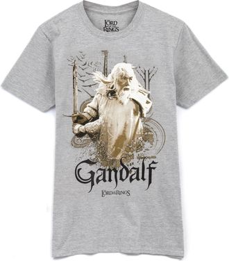 The Lord Of The Rings Mens T-Shirt | Adults Womens Gandalf Wizard Sword Character Grey Top | Movie Merchandise