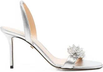 Mach & Mach Sandaal met Kristalversiering van Leer - Dames - Sandalen met hakken - Grijs - 38 EU - Leer - Schoenen