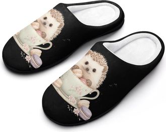 Generic Hedgehog Coffee Cup Sweet Food Womens Slippers Warm House Slippers Indoor House Shoes with Anti-Skid Rubber Sole
