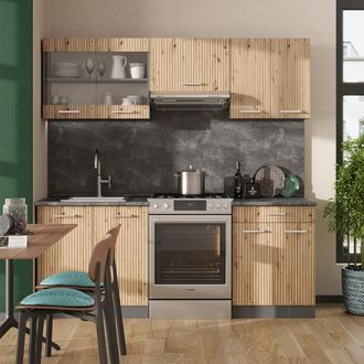 Vicco Mueble De Cocina R-line, Roble Artesanal/antracita, 200 Cm, Et Antracita