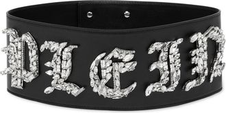 Philipp Plein Leather Belt Gothic Plein - Dames - Riemen - Zwart - 85 CM - Leer - Accessoires