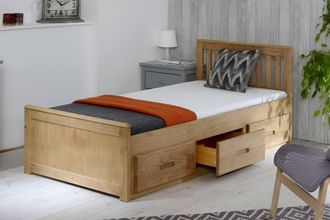 Mission Solid Wooden 3ft Single Bed with Underbed Drawer - 6 Colours in Light Brown