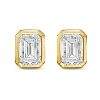Diana M. Jewels 14Kt Yellow Gold 3.00 cts Lab Grown Emerald Diamond Bezel Studs