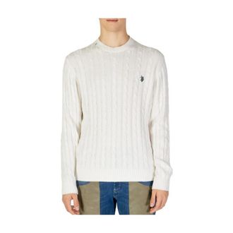 U.S.Polo Association U.S. Polo Assn., Round-neck Knitwear, male, White, Size: XL Cotton and Cashmere Cable-Knit Crewneck Sweater