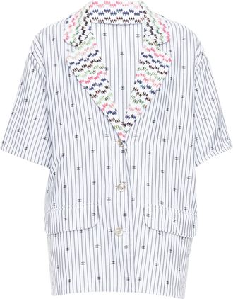 Chanel multicolor tweed CC logo stripe short sleeve jacket